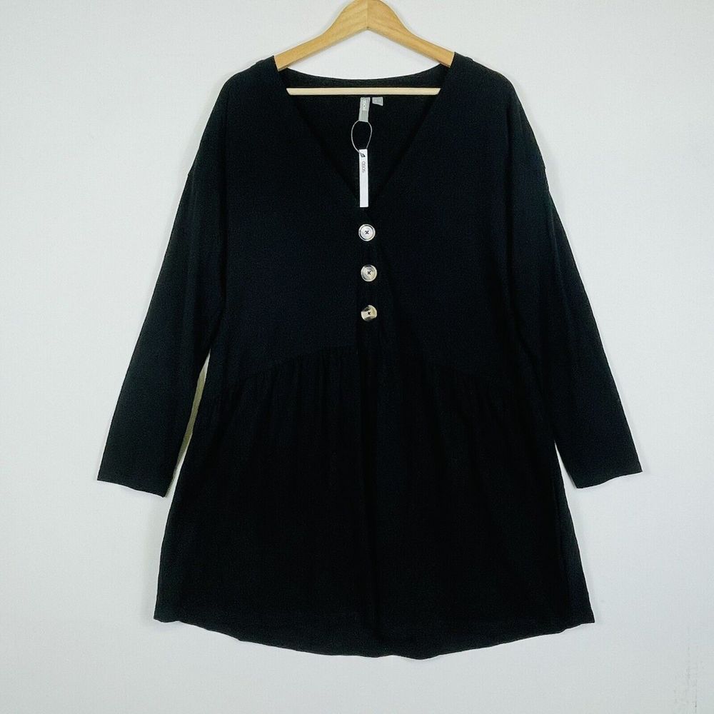 ASOS Black Long‎ Sleeve Jersey Knit Fit Flare Babydoll Dress Womens 8 New NWT